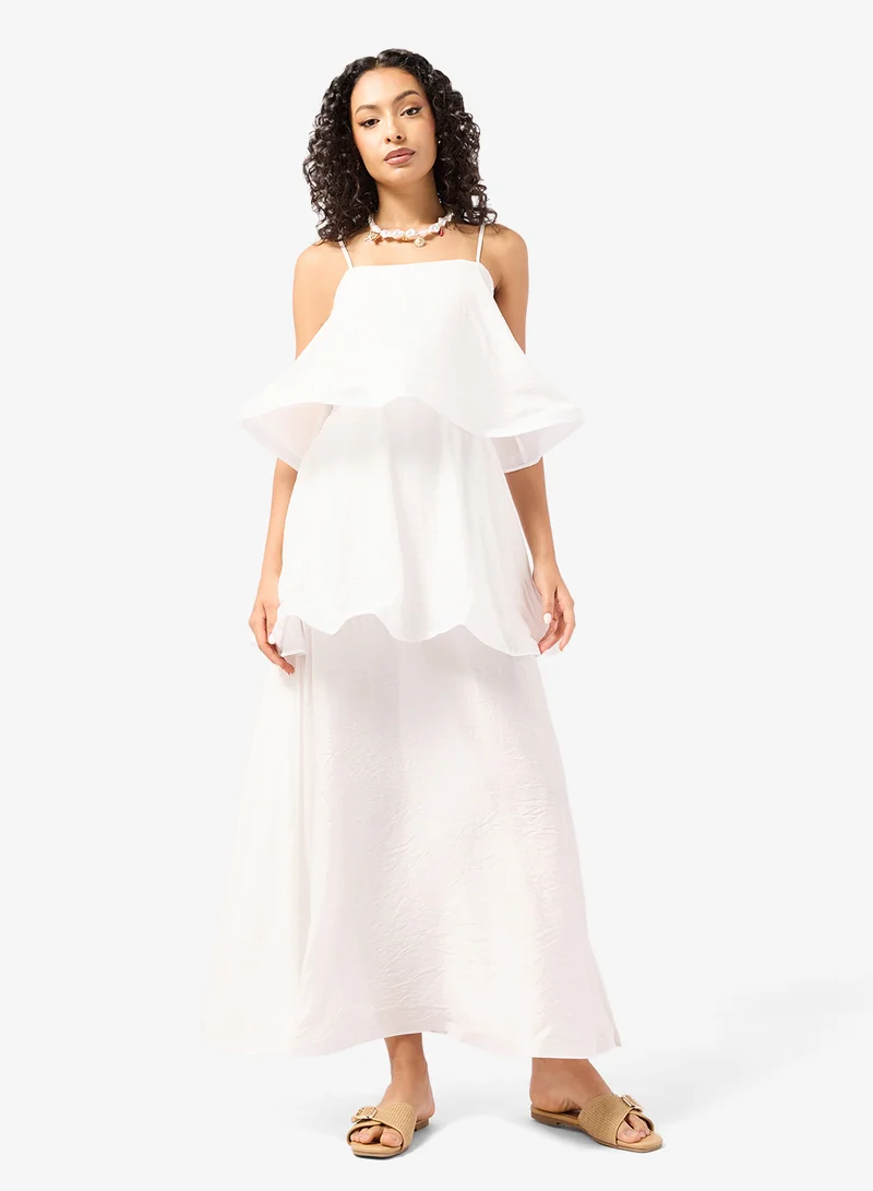 Ginger Off Shoulder Ruffle Tiered A Line Dress